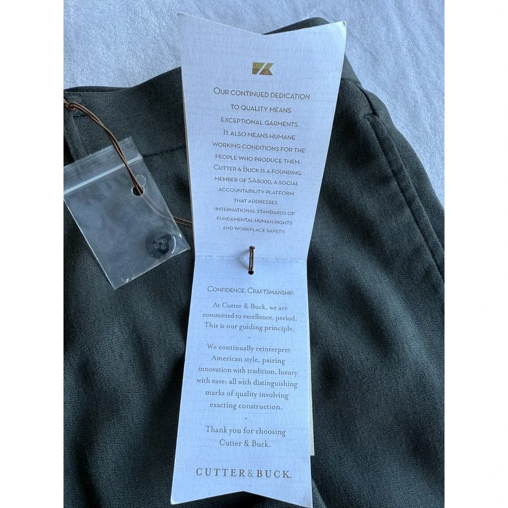Cutter & Buck Gabardine Dress Pants Mens 36x30 Grey Flat‎ Front Formal Classic